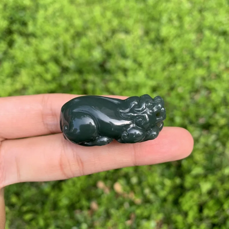 Hotan Jasper Fortune-Bringing Amulet Pendant Natural Jade Porcelain Blue Unstructured Pixiu