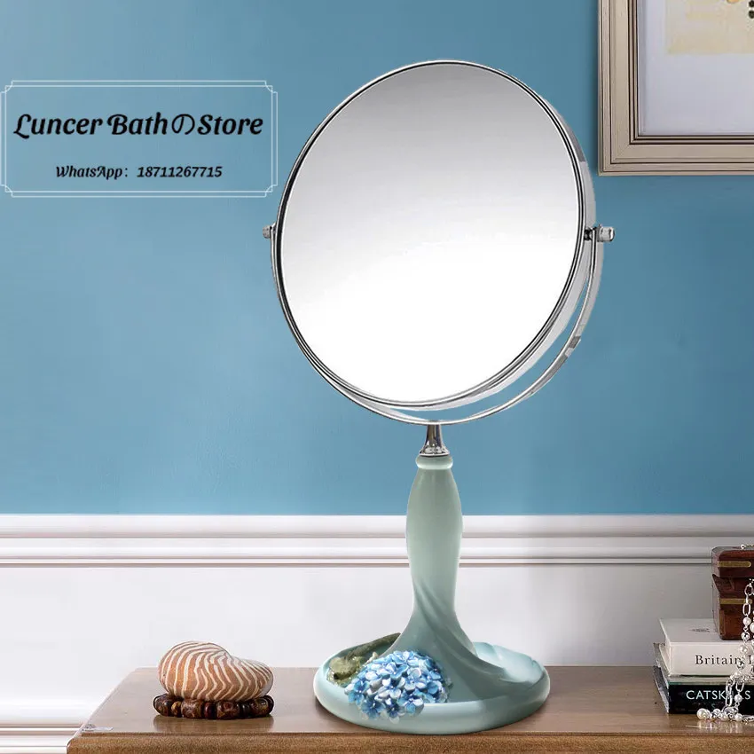 Double Sided Magnifying Vanity Mirror, European Style Rotatable Tabletop Makeup Mirror for Bedroom, Princess Dressing Decor