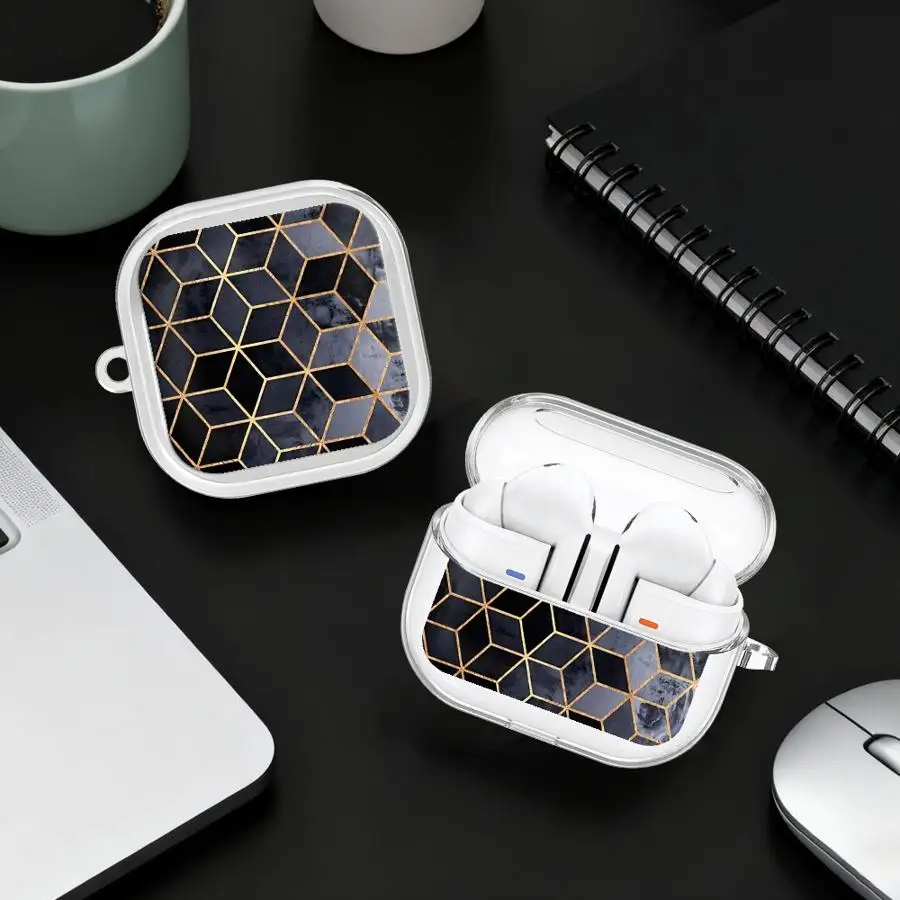 

Case For Samsung Galaxy Buds 4 Pro 3Pro 2 3 FE 2Pro Live 4Pro Clear Earphone Cases Cover With Hook Polygonal Pattern