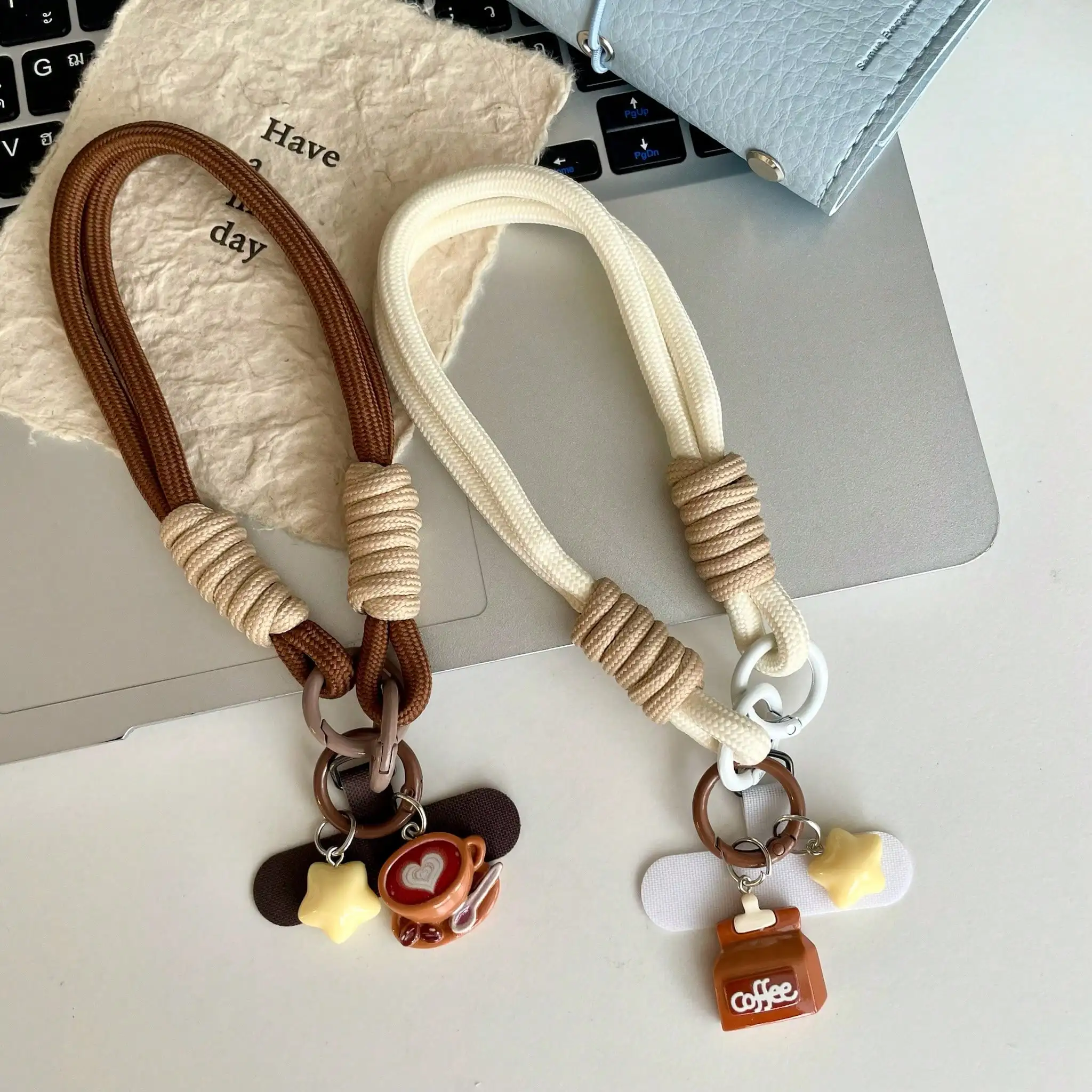 

Autumn/Winter Star & Coffee Pattern Phone Lanyard Wrist Strap, Cute Phone Wrist Chain With Drawstring, Phone Pendant Strap
