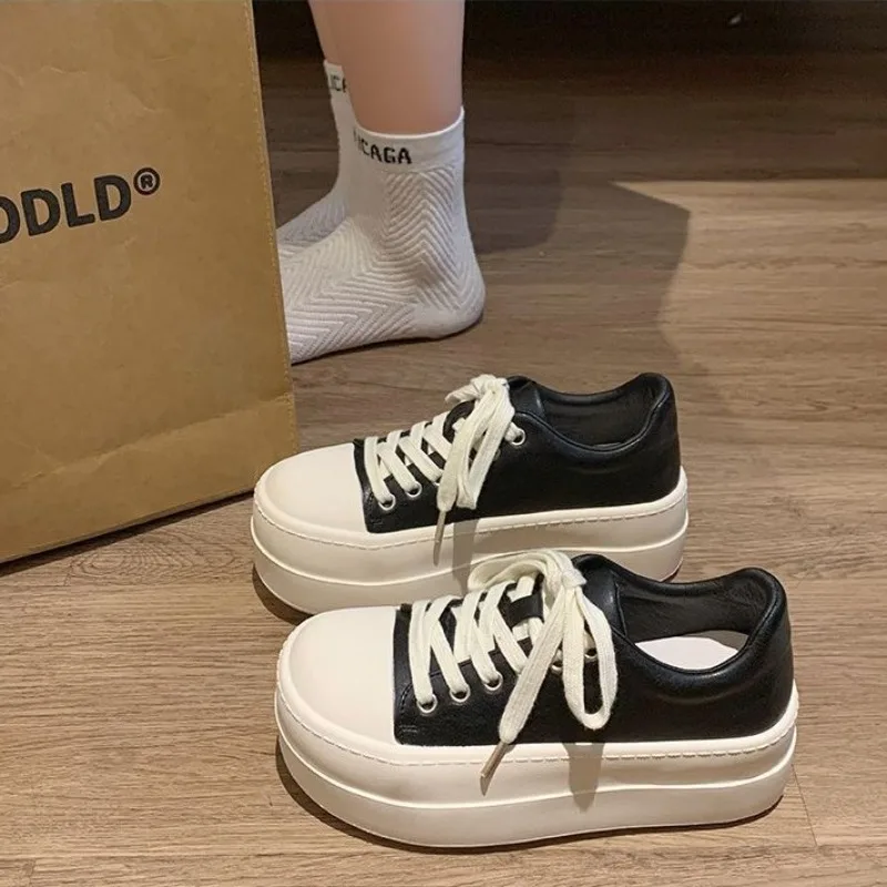 

Женские весенние туфли на толстой подошве, увеличивающие рост, повседневные туфли, простые удобные износостойкие спортивные туфли для доски