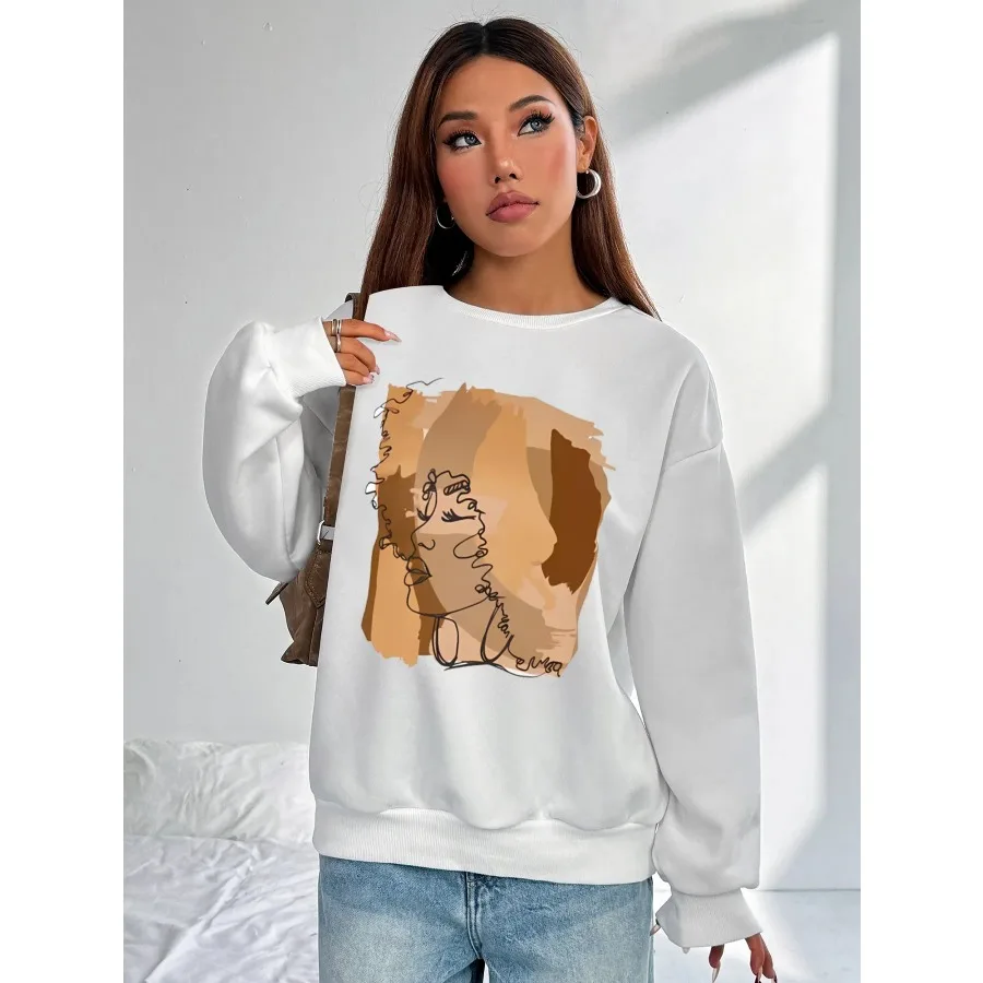 

Women Basic Casual Pullover Long Sleeve Round Neck Print Female Autumn Spring