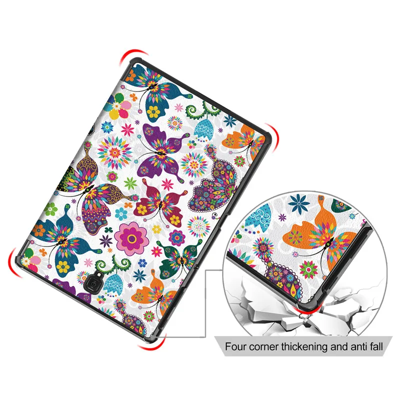 New Ultra-thin Printed PU Leather Case For Samsung Galaxy Tab A 10.5 2018 T590 T595 T597 Magnet Smart Tablet Cover+Film+Stylus