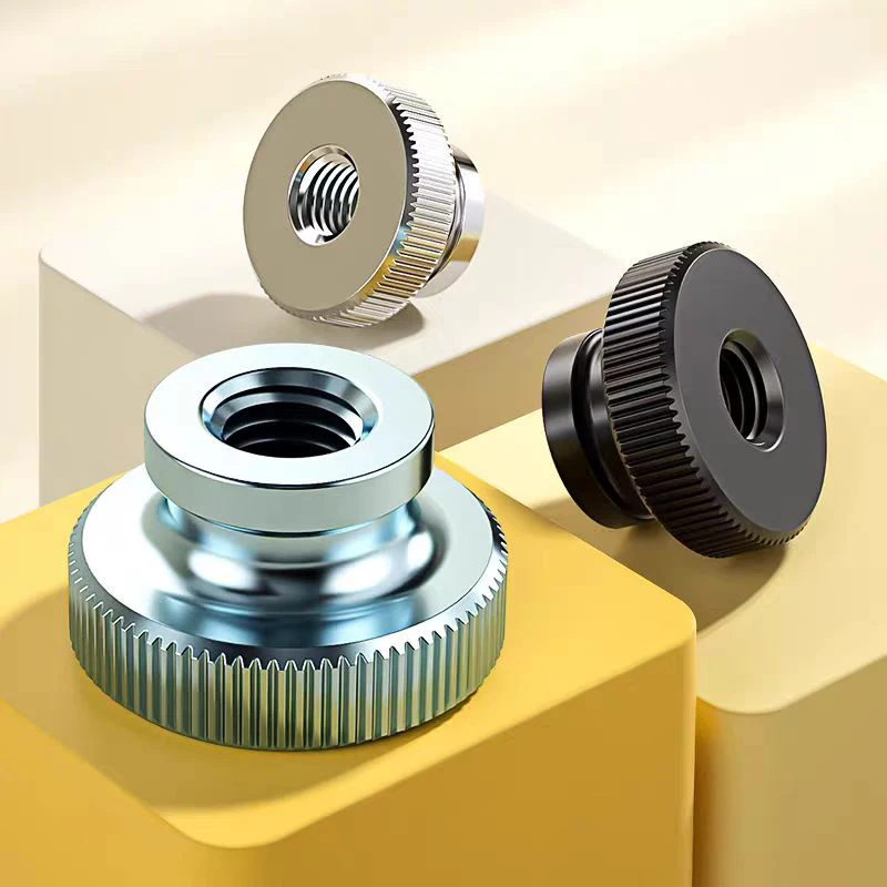 M2 M2.5 M3 M4 M5 M6 Through-Hole High Head Knurled Thumb Nut Silver / Black Carbon Steel Step Hand Tighten Nut