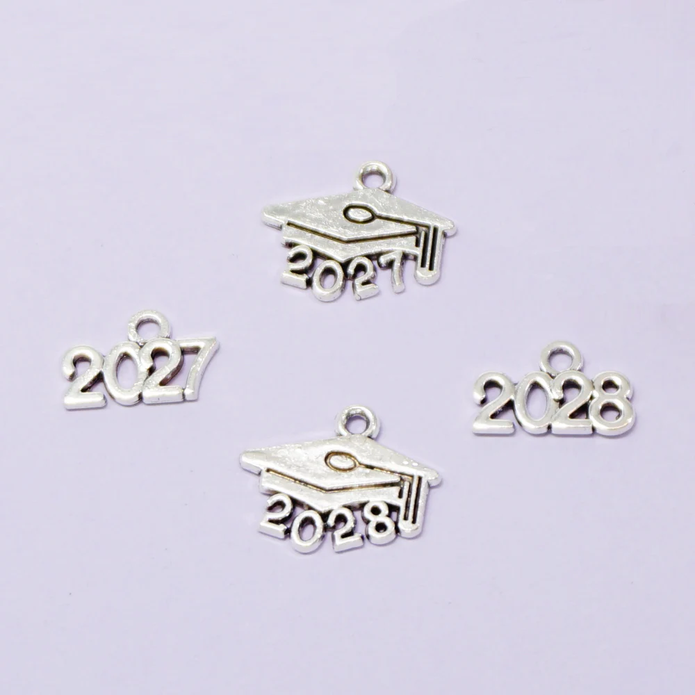 100PCS Number 2027 2028 Charms Antique Silver Color Alloy New Year Pendant Necklace Earring Bracelet Jewelry Making Accessories