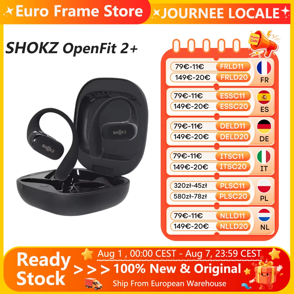 SHOKZ OpenFit 2+ T921 Free Ear Kopfhörer Dolby Audio kompatibel 48 Stunden IP55 Wasserbeständigkeit USB-C kabelloses Laden Neu T921