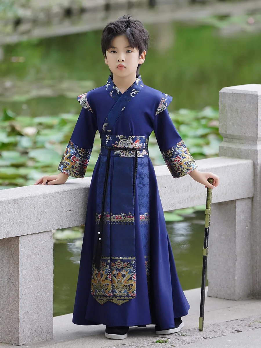 Boys Hanfu Stage Outfit Chinese Robe Baby Tang Suit Children Ancient Chinese Traditional Swordsman Costume Kids New Year Clothes