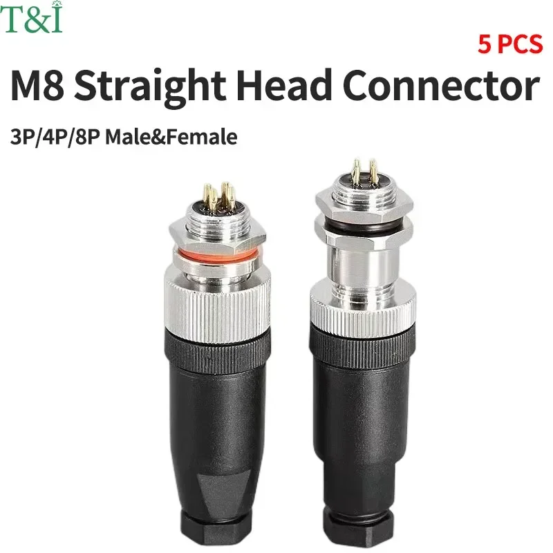 

5PCS M8 Straight Head Waterproof Connector 3P/4P8P Male Female Aviation Plug Socket Sensor Proximity Switch Cable Connector