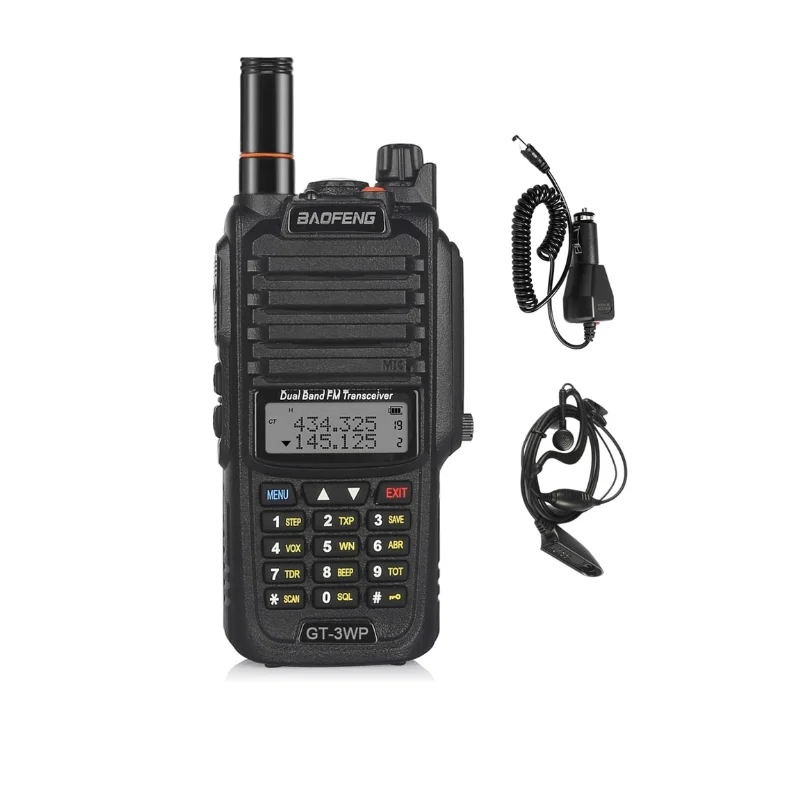 

BAOFENG GT-3WP IP67 Dual Band Two-Way Radio, 144-148MHz 420-450MHz, Waterproof Dustproof Walkie Talkie Transceiver, Black 1 Pack