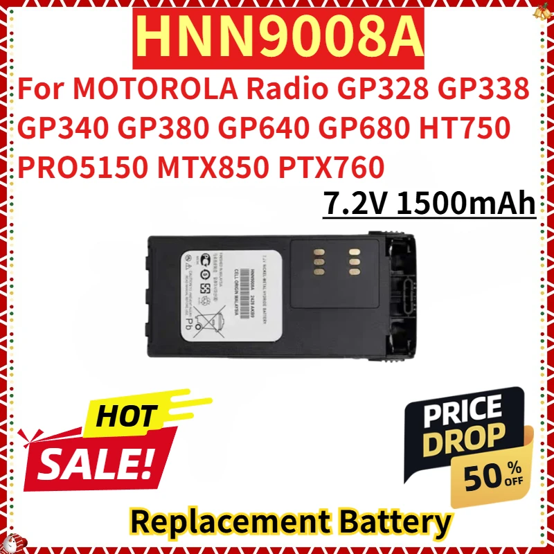 

For MOTOROLA Radio GP328 GP338 GP340 GP380 GP640 GP680 HT750 PRO5150 MTX850 PTX760 New Replacement Battery 7.2V 1500mAh HNN9008A