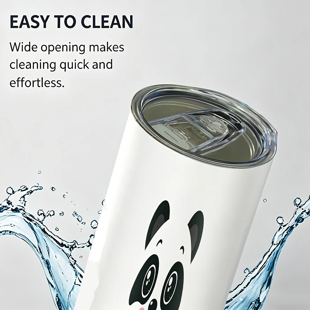 1pc/20oz/590ml/Double Wall Stainless Steel Insulated Skinny Tumbler with Straw And Lid,Outdoor Travel Coffee Mug,Cute Panda Face Design Festive Gift Option,Warm Gifts for Family And Friends In Autumn and Winter Seasons,Holiday Party Supplies view 4