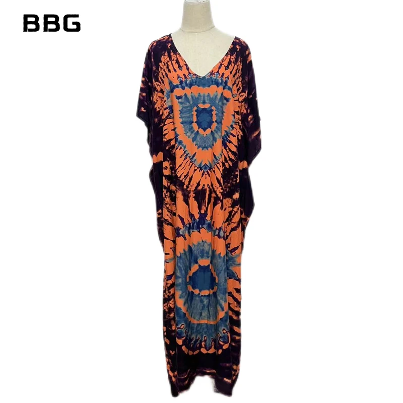 

2022 Summer Plus Size Boho Style Maxi Dress Print Swim Suit Cover-up Moroccan Dresses Robe Plage Kaftan Dress Beach Wear Tunics