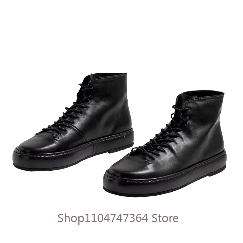 

Handmade Fashion Black High Top Shoes Men's Genuine Leather Lace Up Casual Office Derby Youth Casual Business Chelsea Boots Male