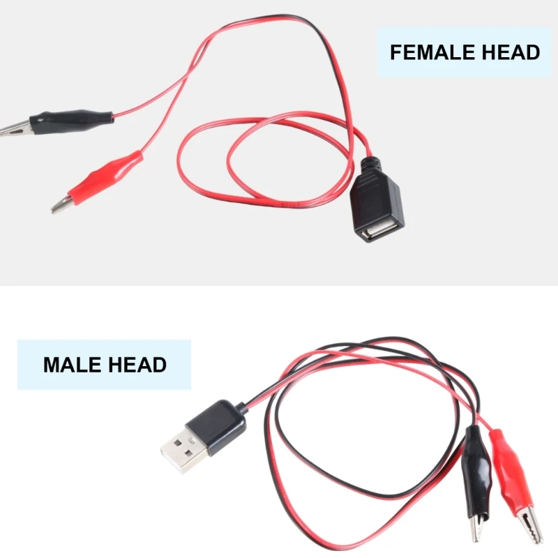 USB 5V Clip On Test Cable For Fans, LED Lights, Blowers, Cameras 60cm Length,Positive, Black Negative