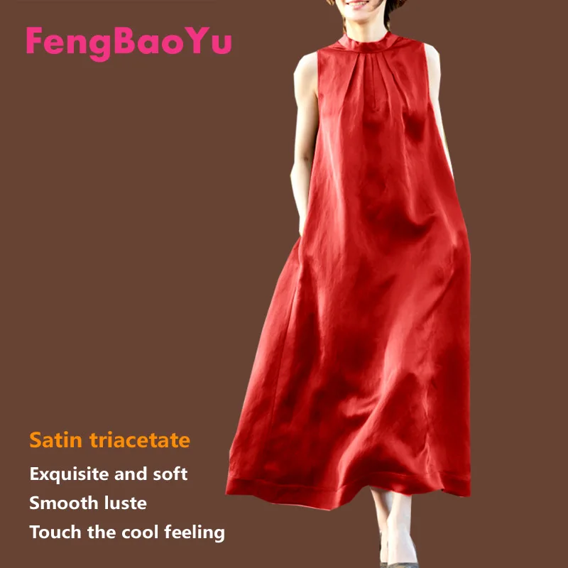 Fengbaoyu Triacetic Säure Frühling und Sommer Dame Sleeveless Kragen Kleid Große Marke Temperament Wein Roten Kleid frauen Kleid 4XL