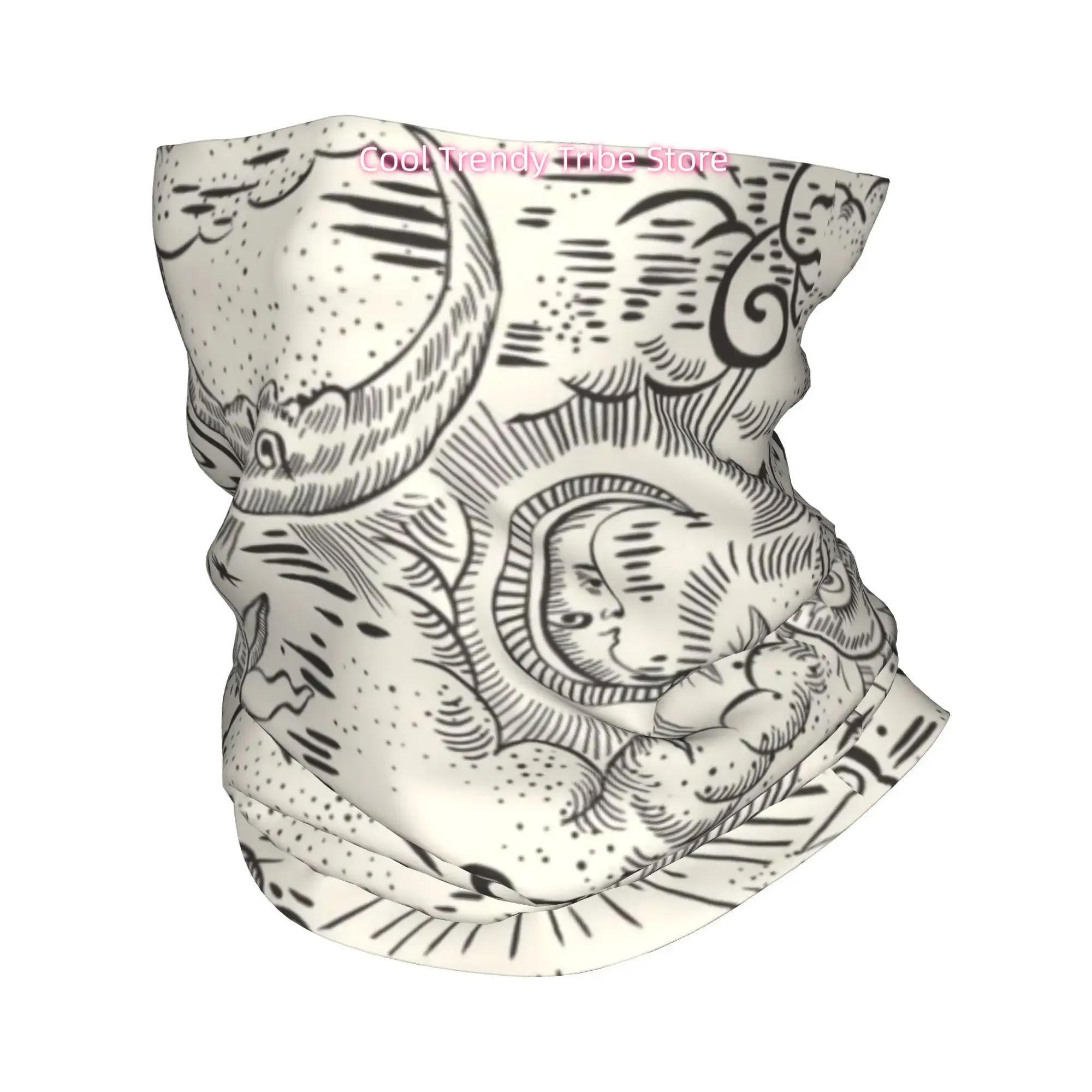 Cream Background Sun Moon Pattern Vintage Style Novelty Head Scarf Bandana for Women Boho Floral Hair Wrap Summer Beach Headband