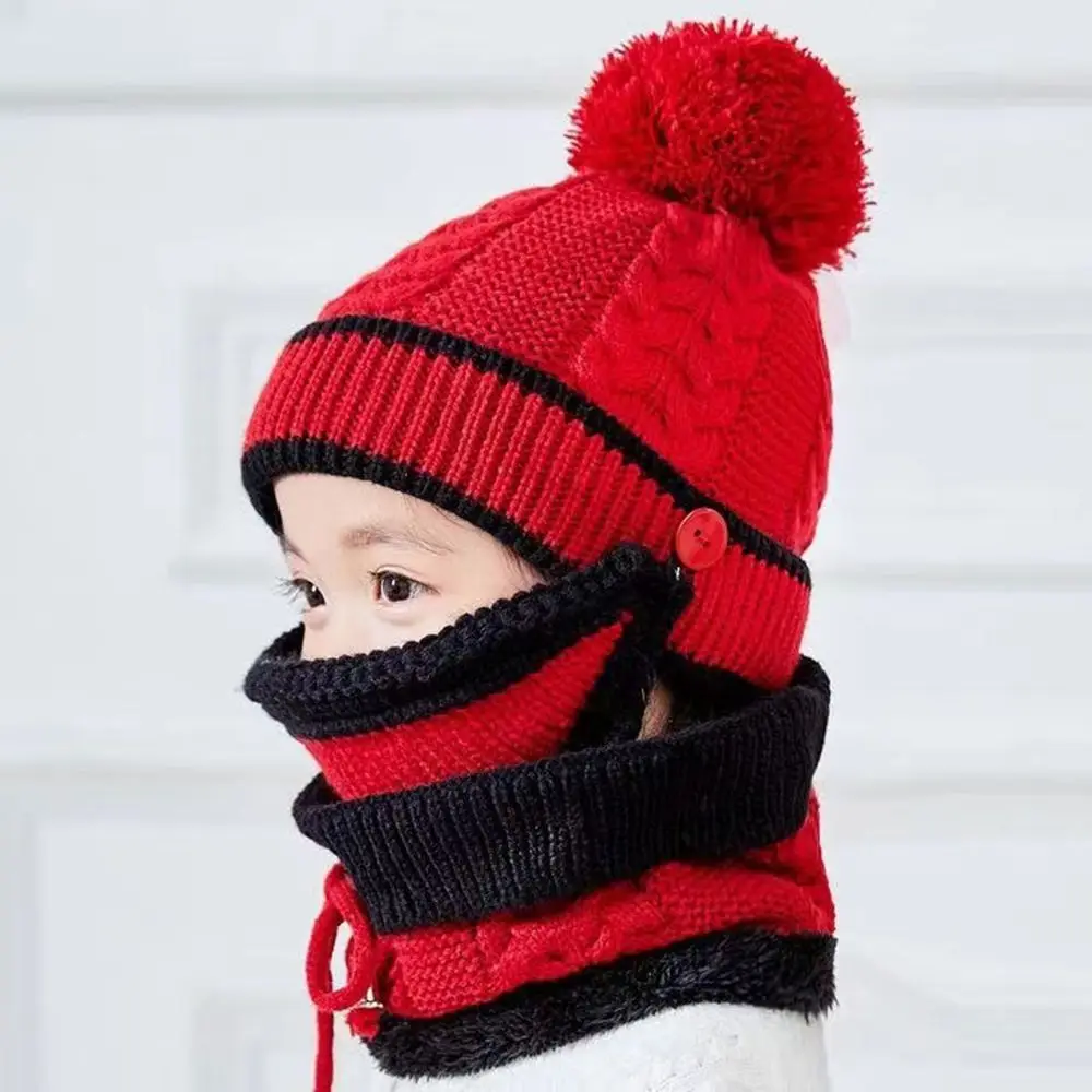 

Knitting Hat Neck Warmer Full Face Cover Girls Boys Woolen Baby Bonnet Hedging Hat Scarf Set Kids Caps Kids Winter Hats