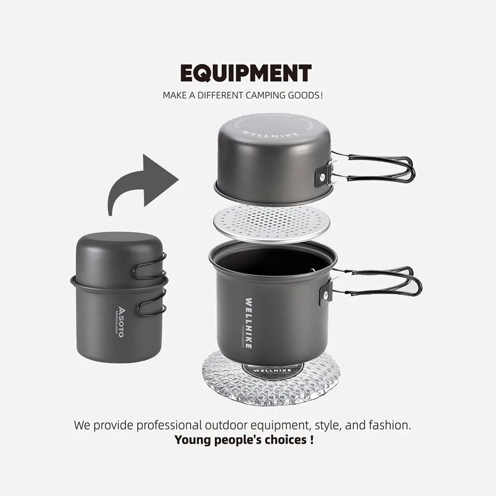 

Lightweight 2-Piece Camping Cookware Set - Foldable Aluminum Pot & Pan For Solo Hiker Backpacking Outdoor Cooking Supplies