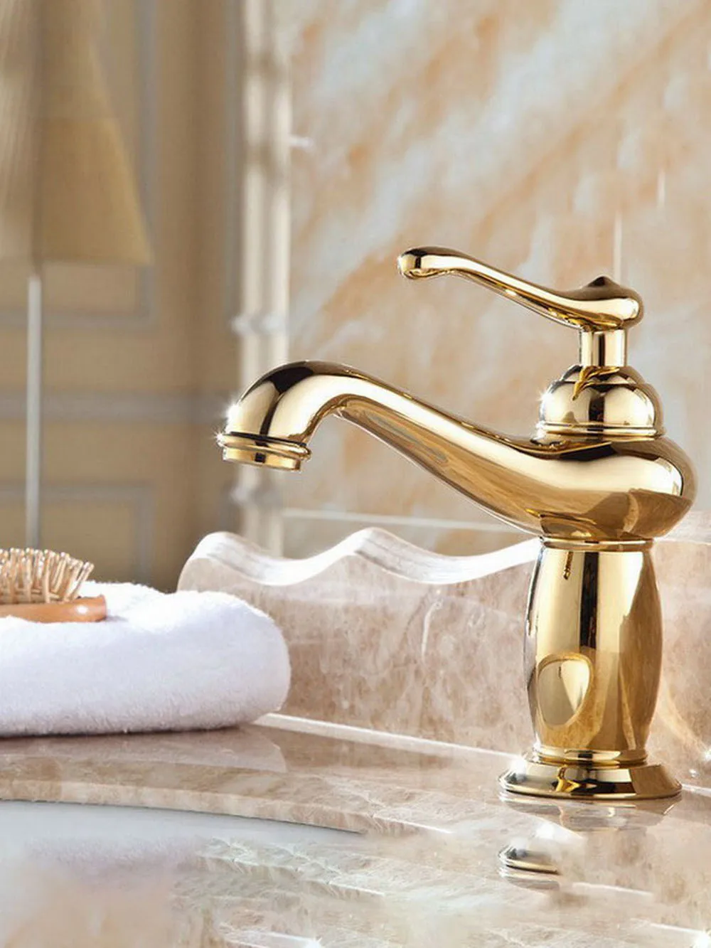 Luxury Gold Color Brass Single Handle Bathroom Sink Basin Faucet Mixer Tap One Hole agf043