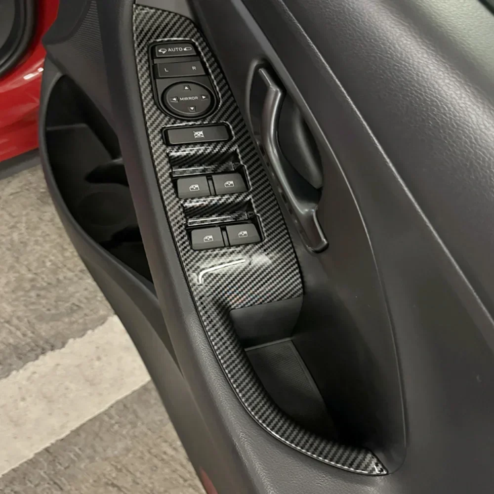 

Carbon Fiber Style Window Lift Switch Button Cover Door Armrest Panel Decorative Frame For Hyundai Elantra GT 2019-2020