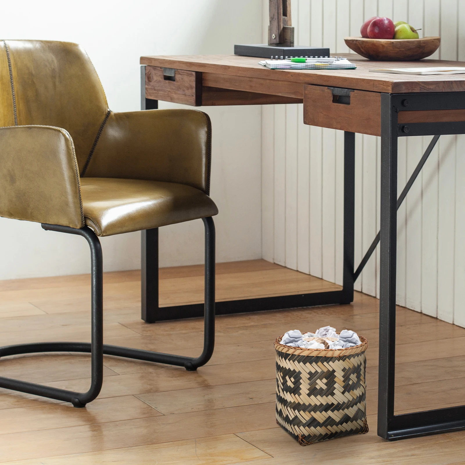 

Bamboo Weaving Trash Can Vintage Waste Paper Basket Bedroom Laundry Garbage Organizer Smooth Edges Woven Basket Sundries