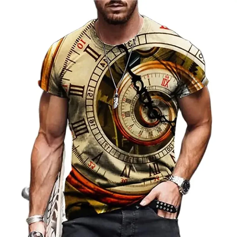 

Men's 3D Short Sleeve Round Neck T-Shirt, Rotating Clock, Abstract Harajuku Style