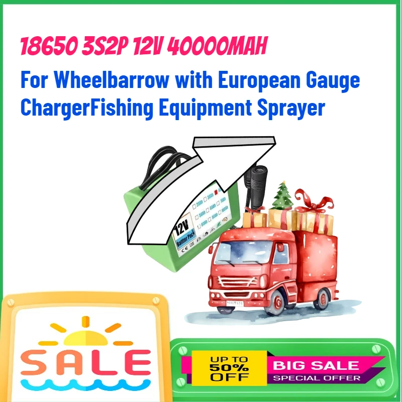 

Литиевая батарея 18650 3S2P 12В 40000мАч с BMS для тачки, с зарядным устройством европейского стандарта, для рыболовных снастей и опрыскивателей