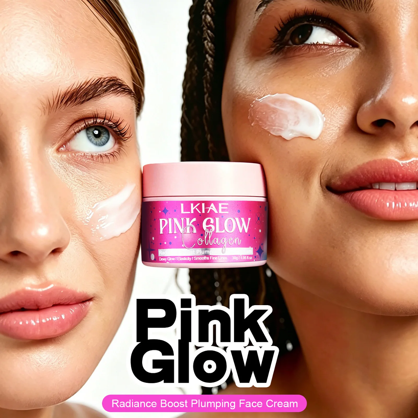LKIAE Pink Glow Collagen Face Cream, Radiance Boost Plumping Facial Cream, Smooth Fine Lines, Deep Clean Skin, Anti Dark Spots
