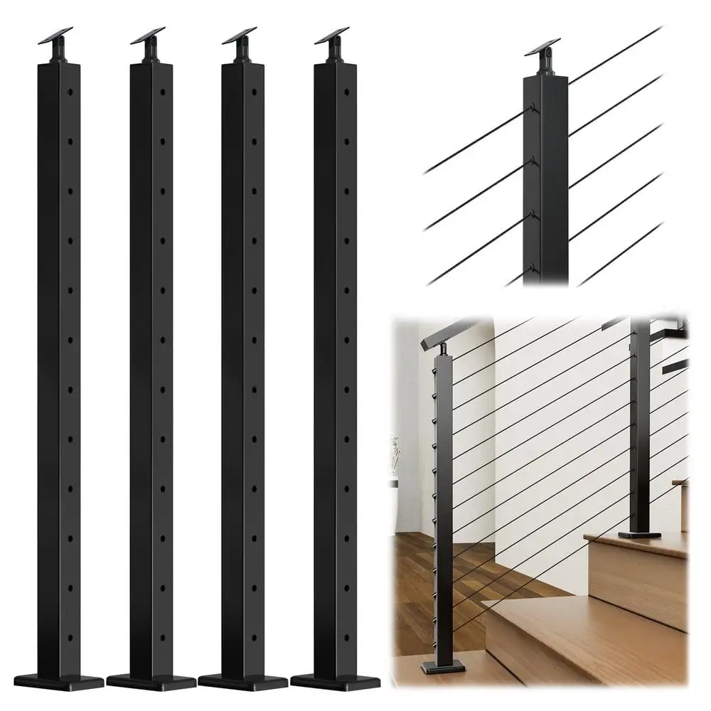 Paquete de 4 Kit de poste de barandilla de Cable de escalera de acero inoxidable, 42 "x 2" x 2 ", 25-35 grados, Kit de sistema T304 de montaje en superficie, óxido