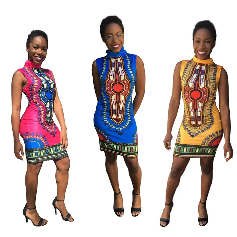 S-3XL African Dresses for Women Super Elastic Dashiki Print Bazin Riche Robe Sleeveless Midi Dress Party Casual Ropa Para Mujer