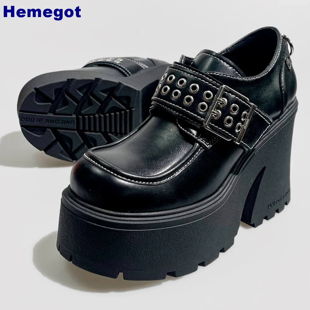 Gothic Pumps 2024 New Punk Street Belt Buckle Thick Heel Leather Shoes Black Fashion Women's Short Boots