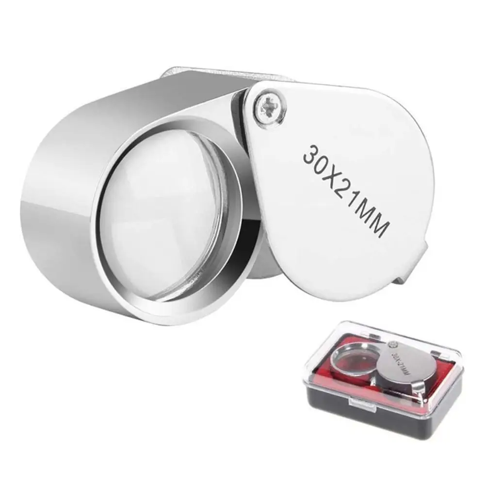 Mini 10-30X Pocket Loupe Folding 10x20x 30x Jewelry Magnifying Glass High Definition Multifunctional Reading Magnifier