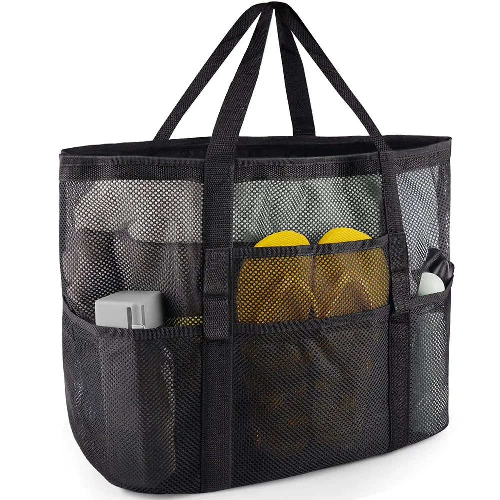 1Pc Large Capacity Mesh Beach Bag, Portable Quick Dry Swimming Bag for Kids, Beach Toy Storage Basket Travel Wash Tote Bag