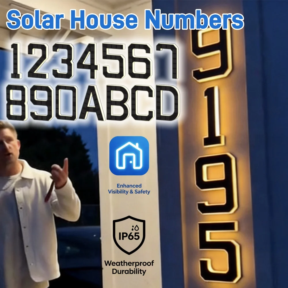 12/17/23cm Solar House Number Lights House Sign Light Sensor Led Address Sign Solar House Number Sign Led Address Number