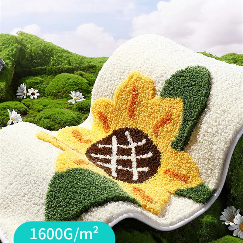 Cartoon Style Sunflower Bath Mat Thickened Encrypted Plush Bathroom Absorbent Foot Mat TPR Anti-slip Flocked Bathroom Rug