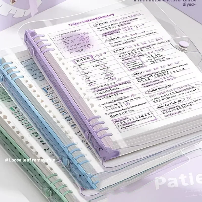 60 ورقة من دفاتر الملاحظات ذات الأوراق الفضفاضة المصنوعة من الجلد الناعم الشفاف مكونة من 120 صفحة مع أغطية حلقية قابلة للفصل والخطوط الأفقية A5