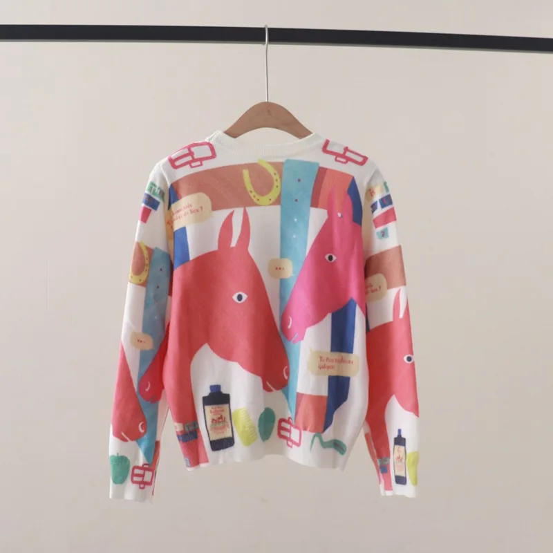 Women's Sweater for Women Luxury Brand Anime horse print Pullover Sweater Women clothing Y2K clothes Knit Tops female clothing