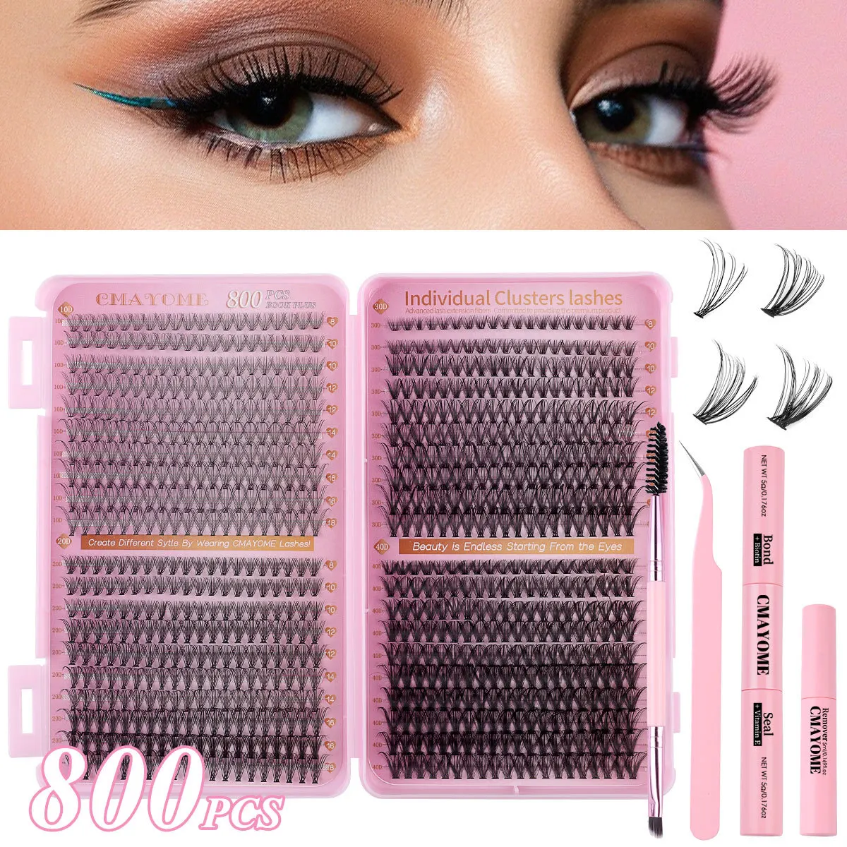 

800 Clusters of Thick D-song False Eyelashes Set 8-18mmDIY Segmented Natural Curled Eyelashes