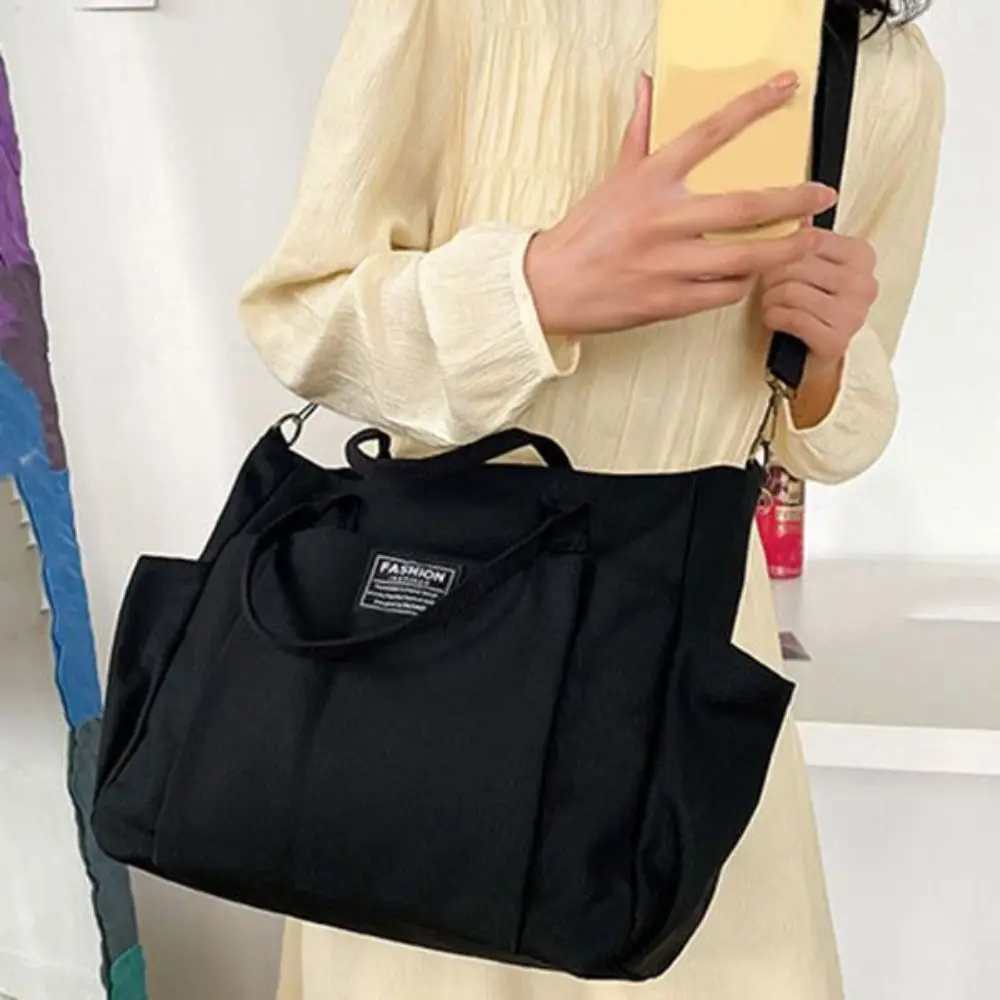 

Сплошной цвет, большая вместительная холщовая сумка-тоут, повседневная простая холщовая сумка на плечо, портативная сумка для покупок, дорожная сумка