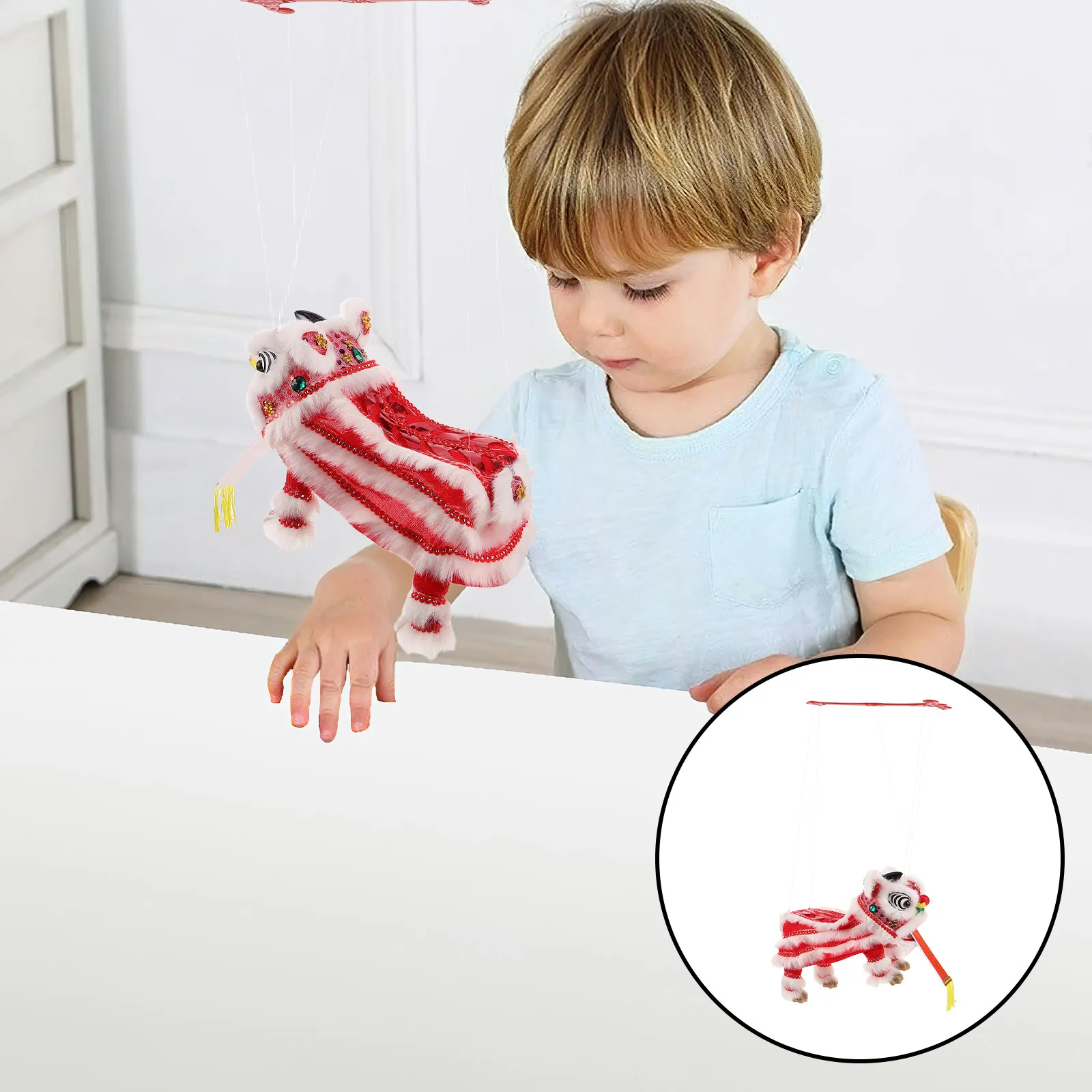 

Lion Puppet with Rod Authentic Chinese New Year Marionette for Festivals Decorative Traditional Mascot Pretend Play Role Play