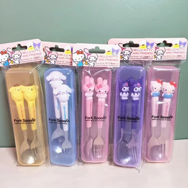 Kuromi Spoon Fork 2 Piece Set Cute Sanrio Pompompurin Hello Kitty My Melody Stainless Steel Child Tableware Kitchen Supplies