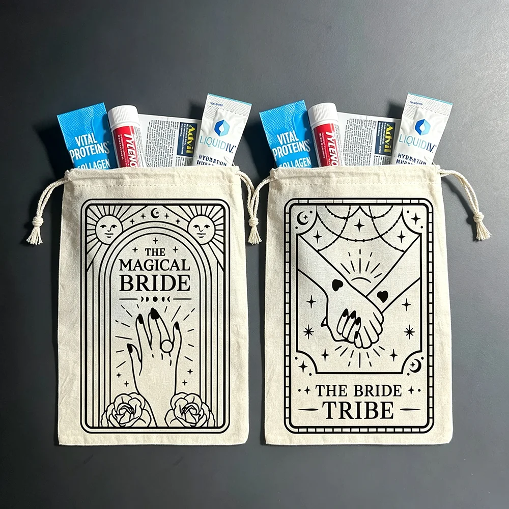 6Pcs The Magical Bride Tarot Card Drawstring gift bags Halloween Bridal Party Gifts Wedding favor Bride tribe Bachelorette Bags