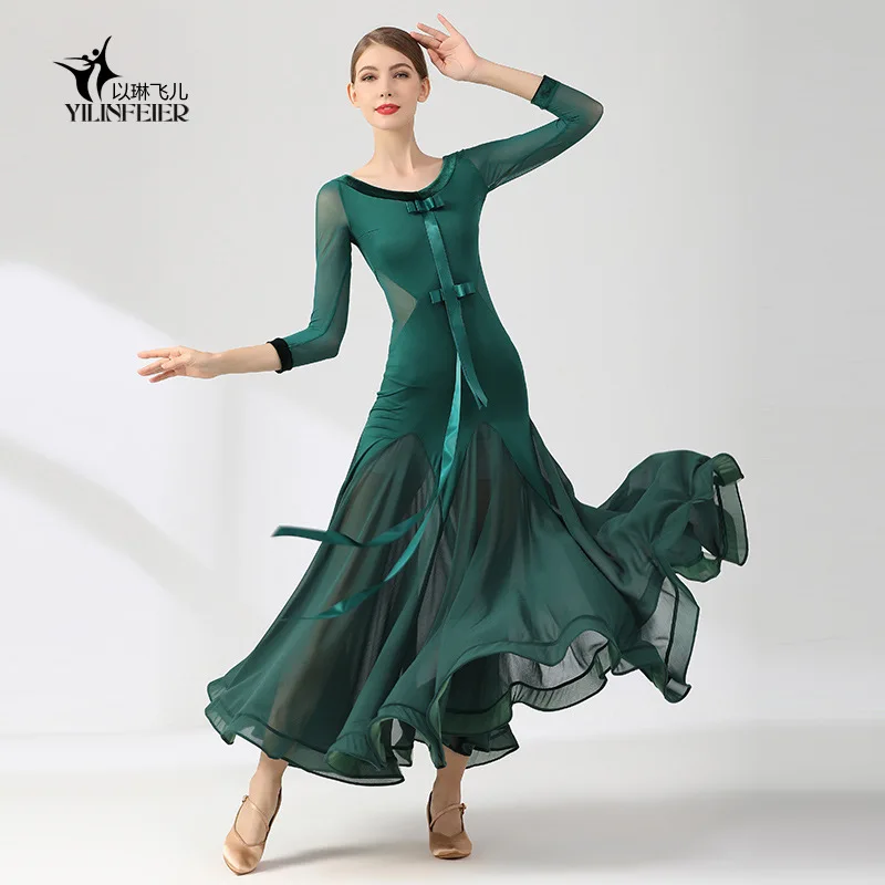 Robe de danse sirène pour femmes, 1 pièce/lot, à volants, couleur unie, pour salle de bal, valse