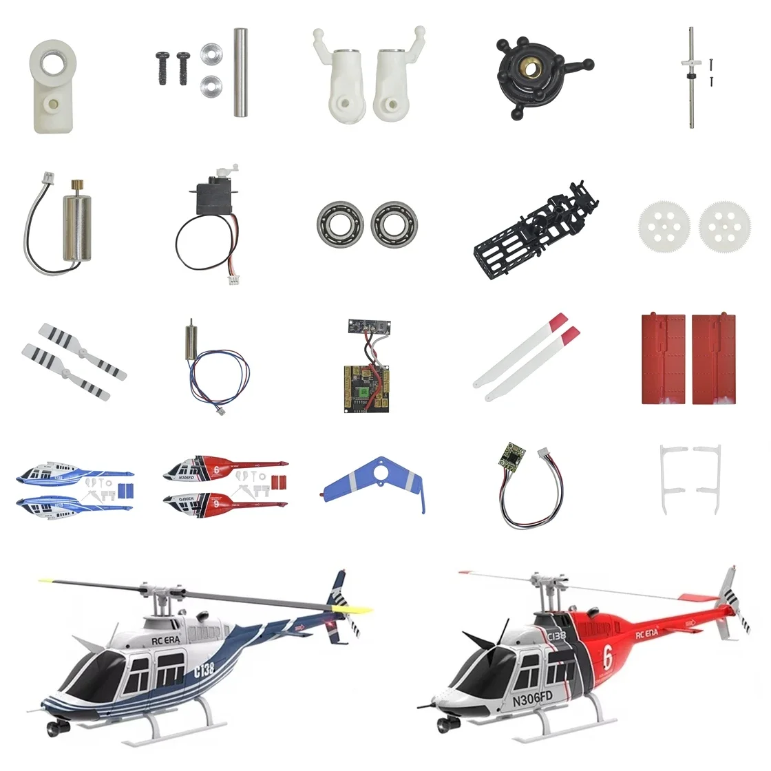 

RC ERA C138 Bell 206 Запасные части для радиоуправляемого вертолета Аксессуары Крышка корпуса Лезвие шпинделя Основная плата Мотор Подшипник Шестерня Сервопривод