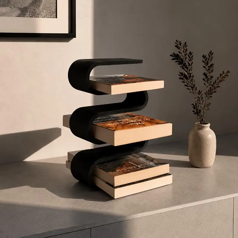 1Pcs 3D Printed Book Stand Modern Sculptural S-Shaped Desktop Bookshelf Unique Home Decorative Shelf Organizer
