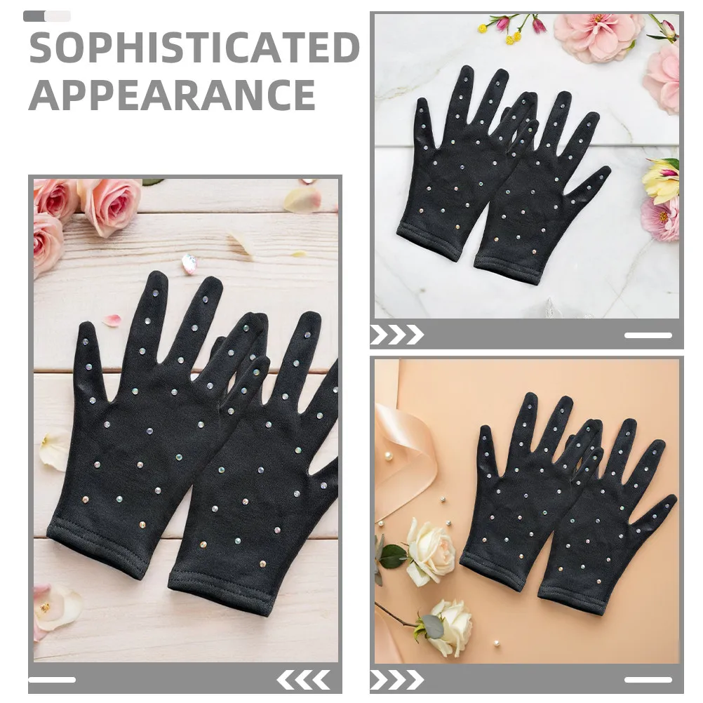 1Pair Rhinestone Figure Skating Performance Gloves Stretch Opaque Design Comfortable Fit for Ice Skating Dance Stage Shows