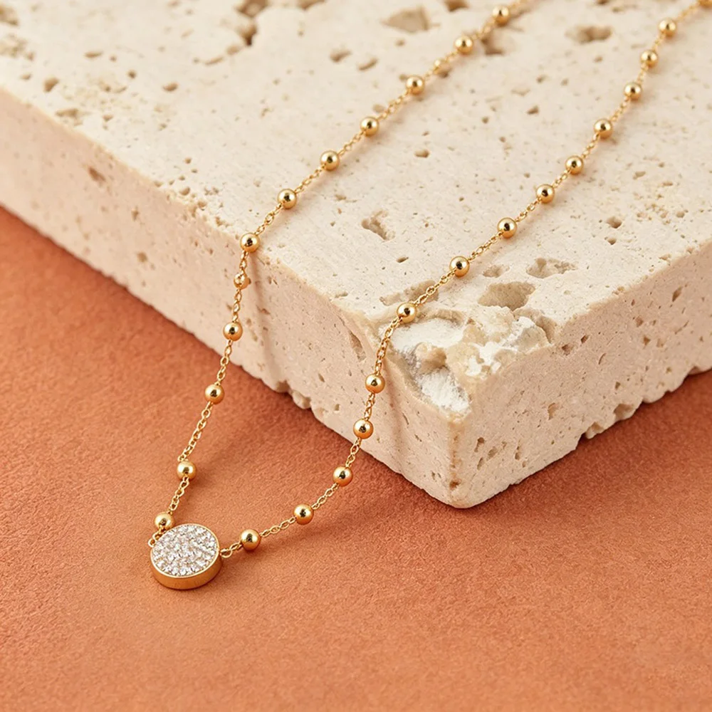 JeeMango Runde CZ-Anhänger-Halskette, Armband für Damen, weißer Zirkonia, Edelstahl, schlichter Luxus-Hochzeitsschmuck B26031 – Detail 9