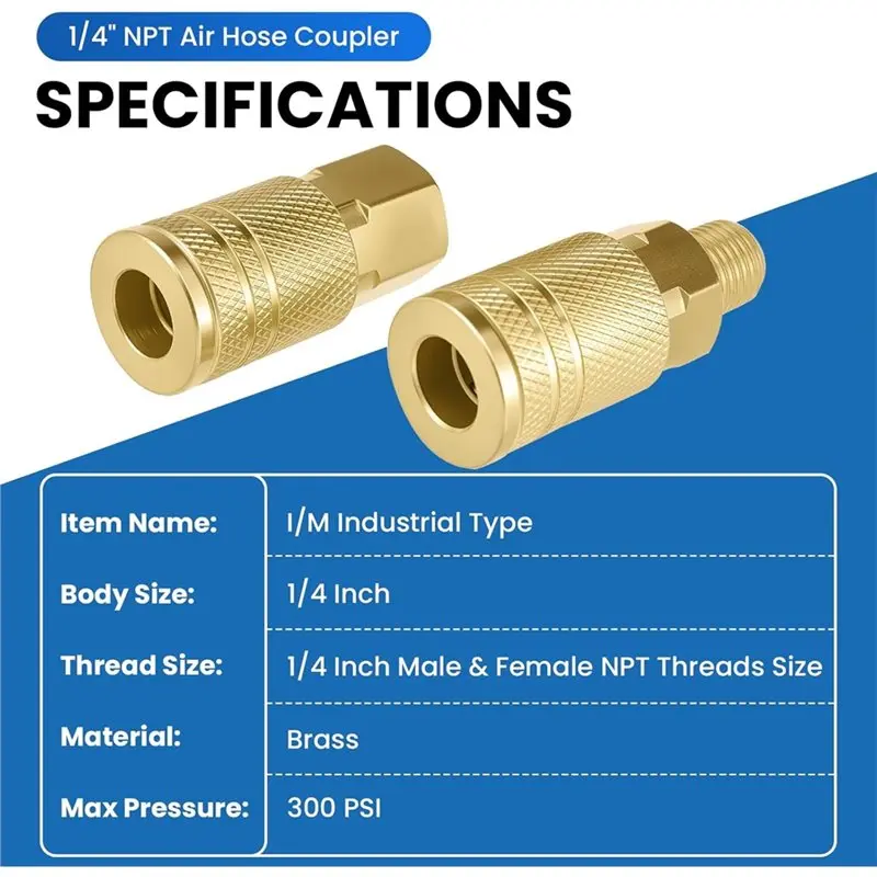 Universal High Flow For Air Compressor Tool Kit- Brass Quick Connect Coupler And Plug, 1/4" NPT For Air Fitting Set