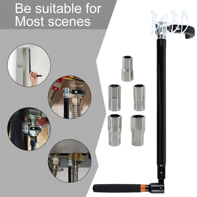 

BHBD-Faucet Wrench Carbon Steel Plumber Socket Wrench With 5 Sockets And 1 Chuck Tap Back Nut Wrench Kitchen Sink Keys