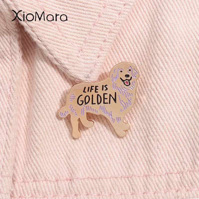 Life Is Golden Enamel Pin Happy Golden Retriever Brooch Lapel Backpack Badge Loves Dogs Jewelry Gift For Friends